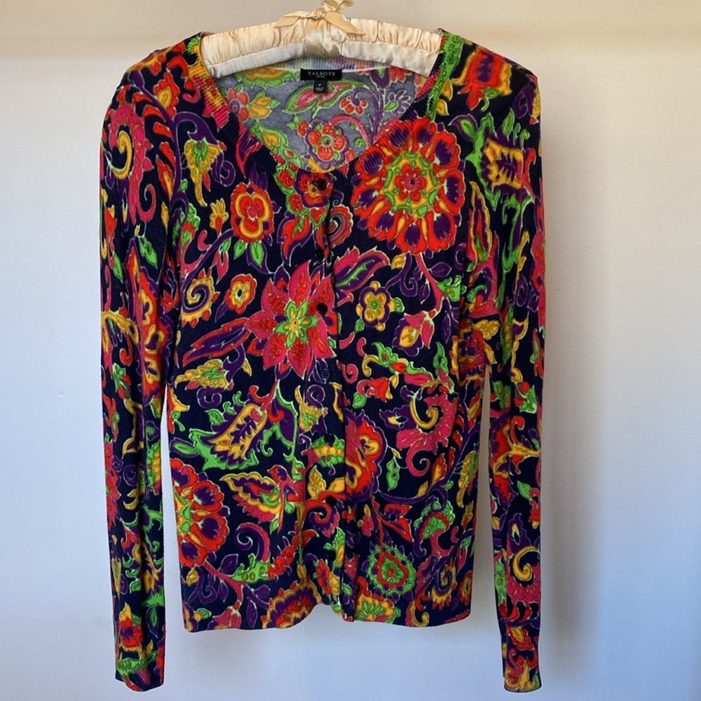 Talbots Womens Petite patterned cotton cardigan